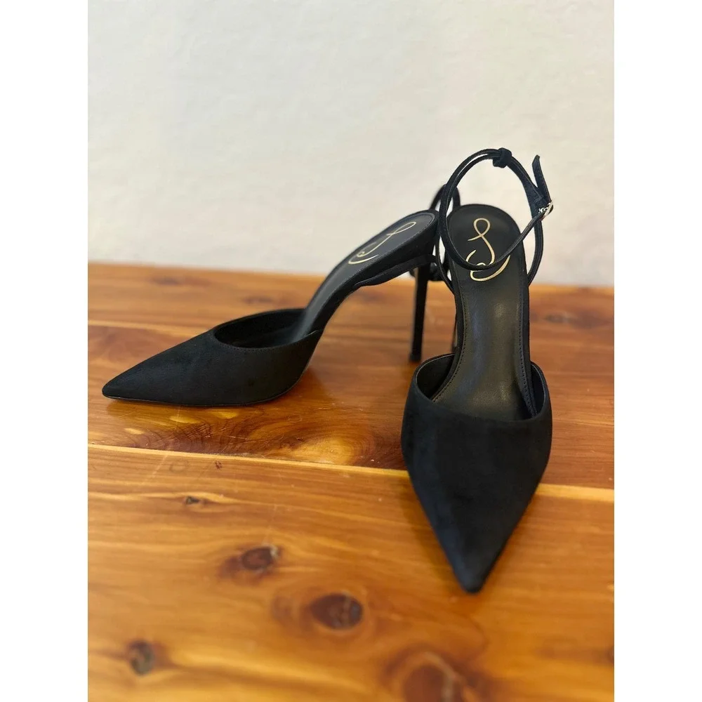 Sam Edelman Black Suede Pointed Toe‎ Ankle Strap d'Orsay Stiletto Pumps Heels